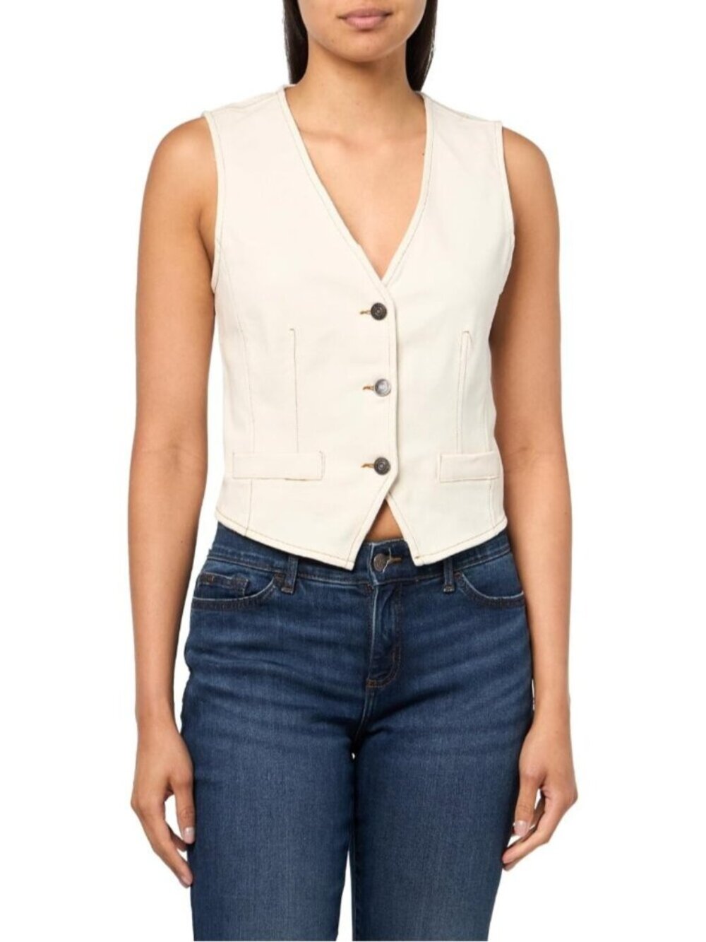 Women's Oatmeal 100% Cotton Crew Neck Sleeveless Regular Classic Fit Selene Vest